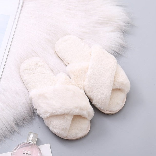 Warm Fluffy Crossover Slippers