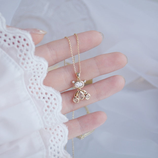 Exquisite Movable Bear 14K Gold Necklace