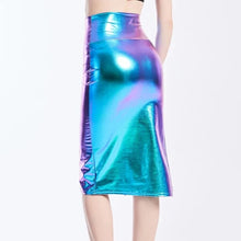 Load image into Gallery viewer, Holographic Split Festival Metallic Pencil Skirt

