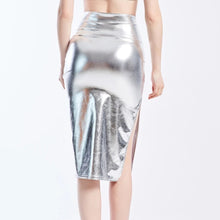 Load image into Gallery viewer, Holographic Split Festival Metallic Pencil Skirt

