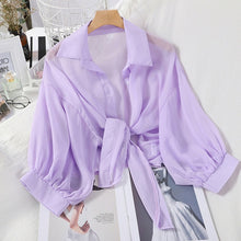 Load image into Gallery viewer, Loose Chiffon Sheer Tie-Waist Top
