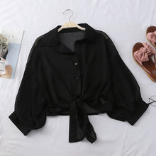 Load image into Gallery viewer, Loose Chiffon Sheer Tie-Waist Top
