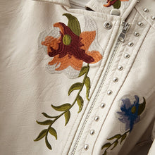 Load image into Gallery viewer, Retro Floral Embroidered Leather Jacket
