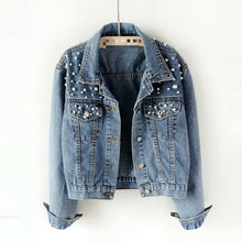 Load image into Gallery viewer, Pearl Studded Denim Jacket
