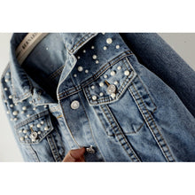 Load image into Gallery viewer, Pearl Studded Denim Jacket
