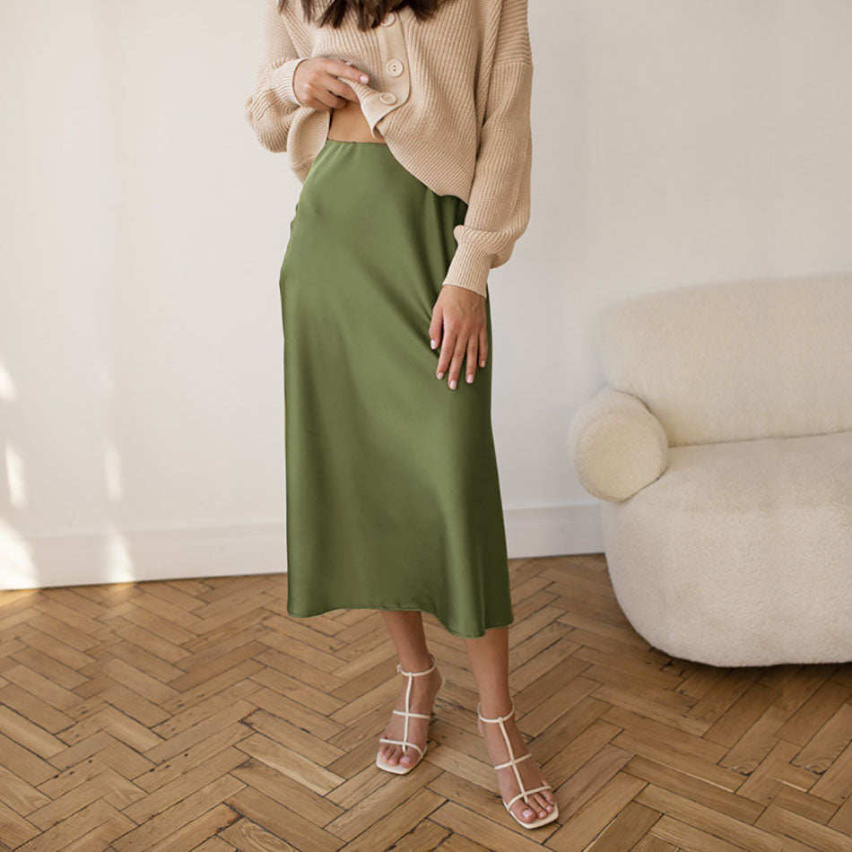 Laura Satin Midi Skirt